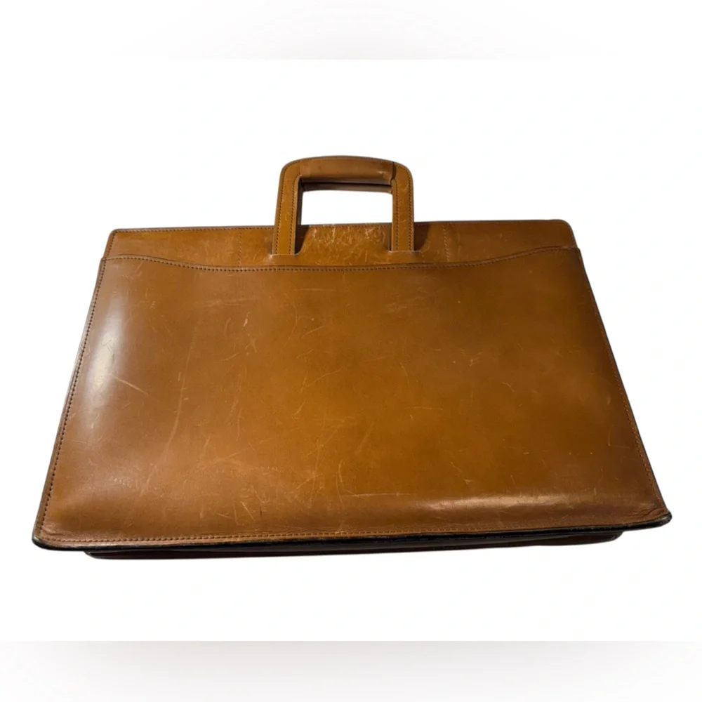 Vintage Aged Worn Brown Leather Expandable Lawyer Men's Briefcase